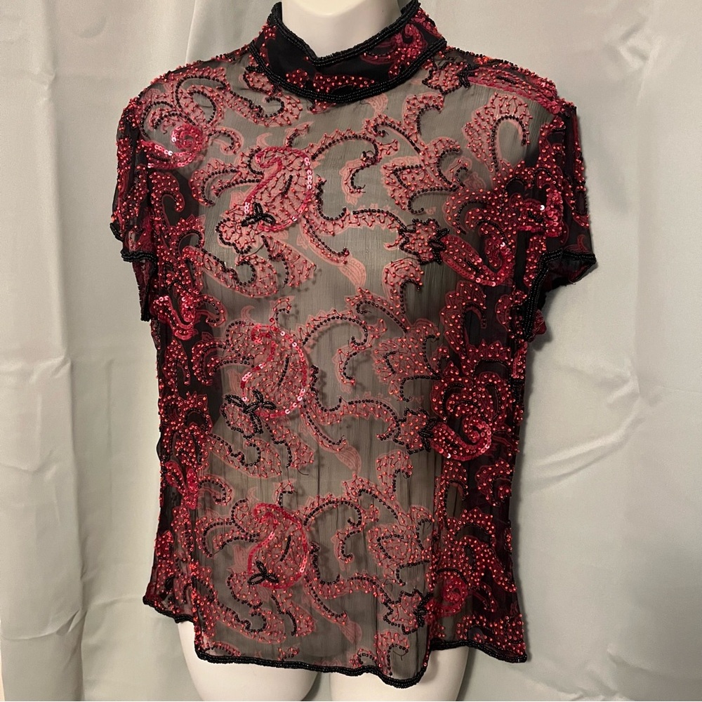 Sequin and beaded sheer top